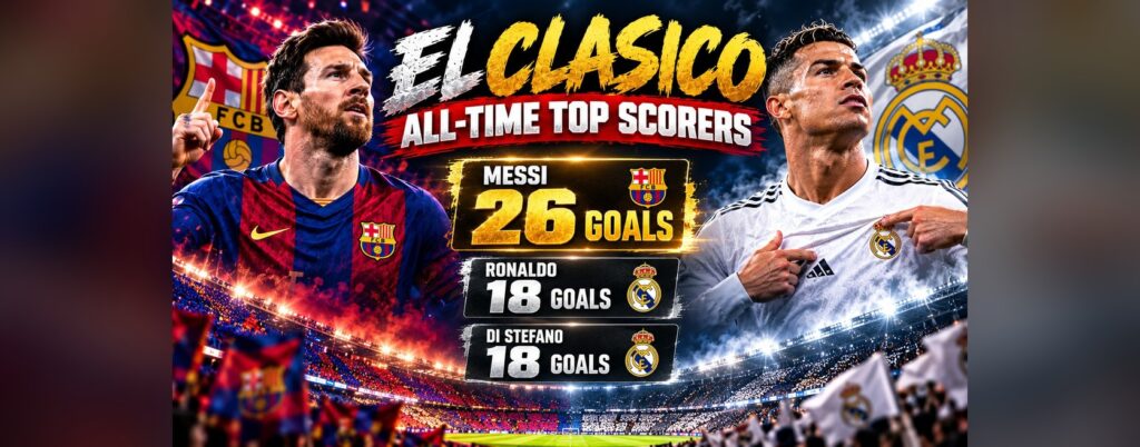El Clasico all-time top scorers: Lionel Messi leads with 26 goals ahead of Cristiano Ronaldo and Alfredo Di Stefano on 18
